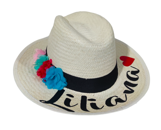 Sombrero con Flores CORAZÓN❤️ (Nombre)