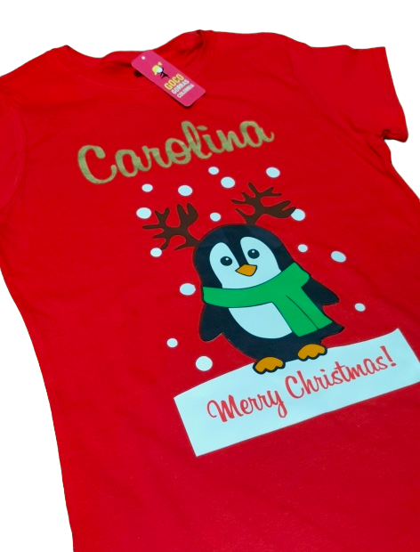 Camiseta PINGÜINO - MERRY CHRISTMAS (Nombre)