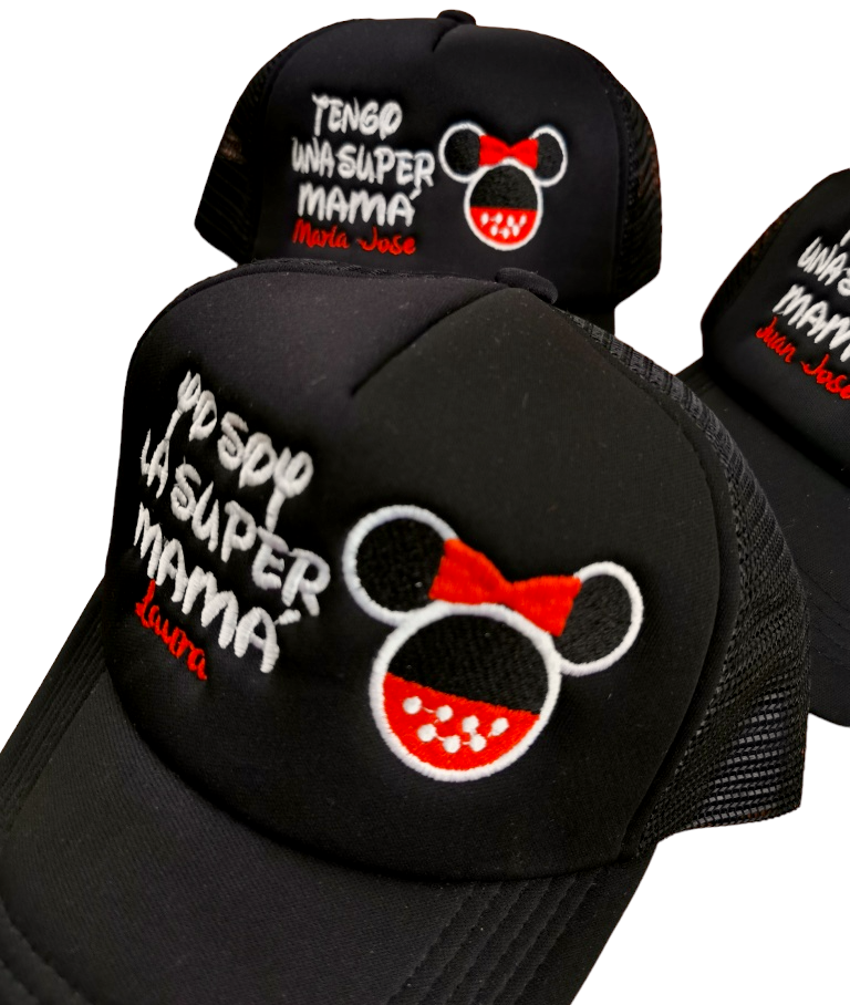 Gorras MINNIE Y MICKEY - SUPER MAMÁ E HIJOS (Nombres)