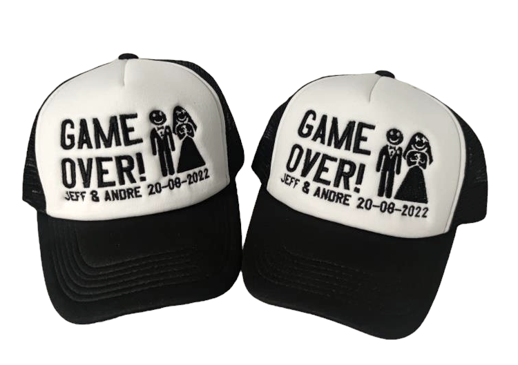 Gorras MATRIMONIO - GAME OVER! (Nombres-Fecha)