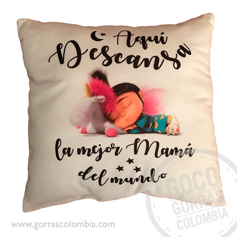 Cojín AQUÍ DESCANSA LA MEJOR MAMÁ (Frase)