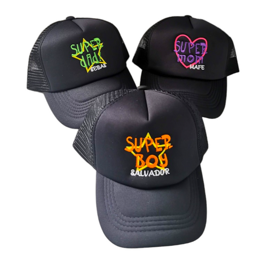 Gorras SUPER DAD, SUPER MOM & SUPER BOY (Nombres)