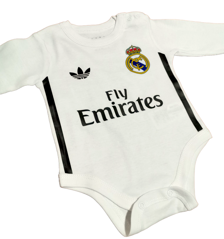 Body real Madrid bebé personalizado: Campeones 34 Liga diseño-5 en algodón