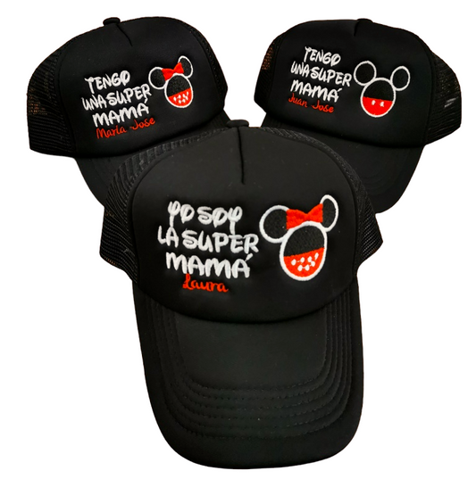 Gorras MINNIE Y MICKEY - SUPER MAMÁ E HIJOS (Nombres)