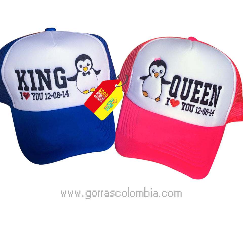 Gorras KING Y QUEEN - PINGÜINOS (Fecha)