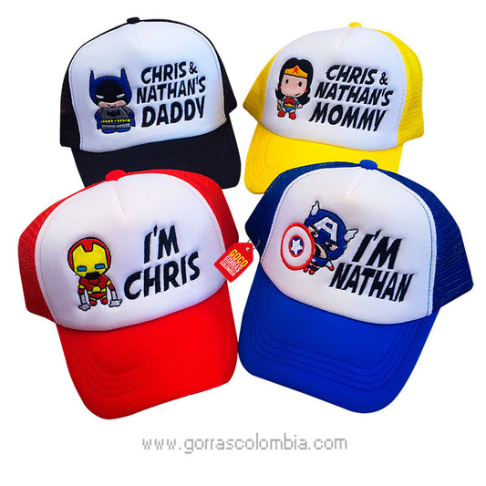 Gorras SUPER HÉROES - DADDY & MOMMY (Nombres)