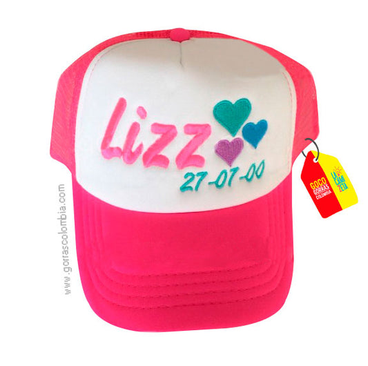 Gorra CORAZONES (Nombre-Fecha)