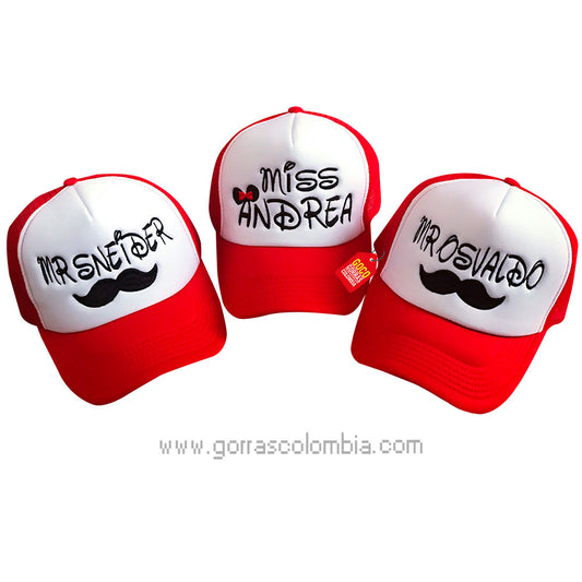 Gorras MOSTACHO - MR & MISS (Nombres)