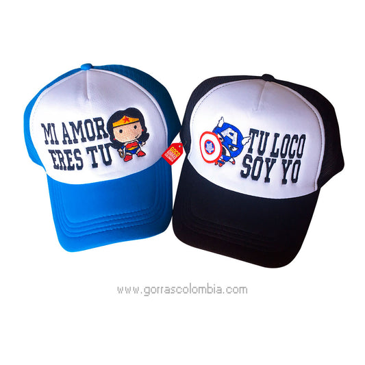 Gorras MUJER MARAVILLA Y CAPITÁN AMÉRICA - MI AMOR ERES TU